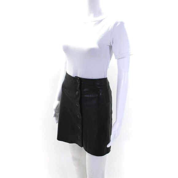 Red Saks Fifth Avenue Womens Vegan Leather Button Down A Line Skirt Black Size L - Picture 2 of 6